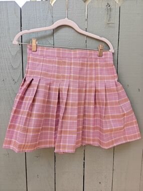Pleated Pink Plaid Skirt